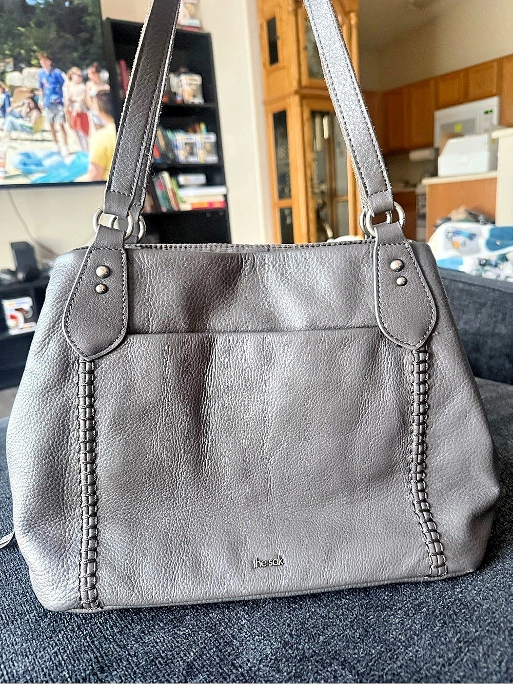 The Sak Leather Shoulder Tote in Gray
